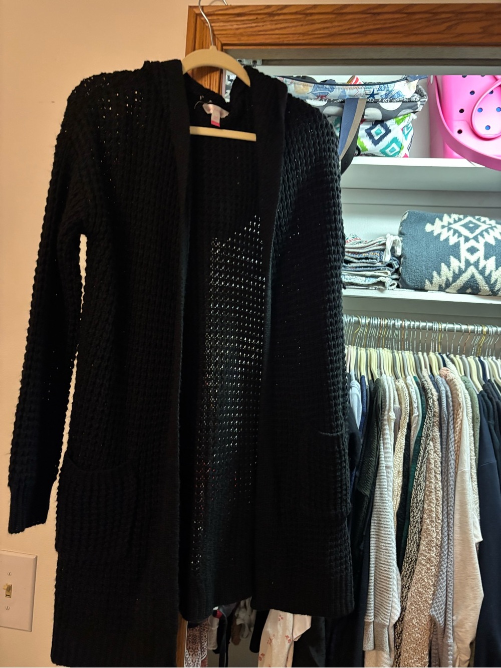 No Boundaries Black Open-Front Knit Cardigan with tie bottoms sexy sweet large